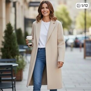 Zara Cream Long Tailored Lightweight Coat
